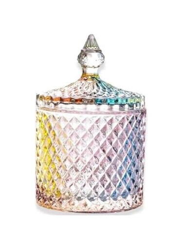 300m/10OZ Candy Dishes with Lids Glass Candy Jar Diamond Cookie Tin Jar Crystal Sugar Cube Bowl Tray Food Containers Candy Buffet Decorative Jars for Wedding Party Display Apothecary Pot (Colorful)