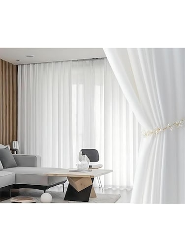 QBAID Sheer Curtains Living Room Curtains Window Decration 2-Pieces (W135 x H250cm eyelets, White)