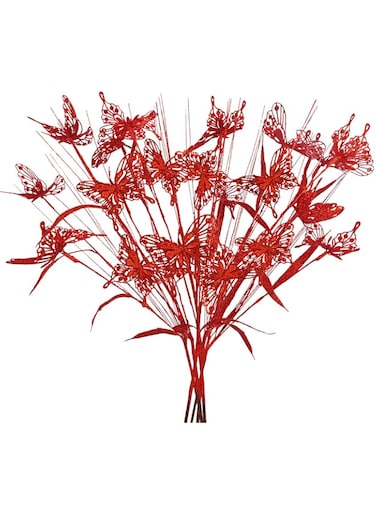 Obbsie 6 Pack Red Artificial Glitter Butterfly Stem Ornaments 17 Inches Fake Christmas Picks Decorative Glitter Sticks for Christmas Tree DIY Wreath Crafts Gift Fireplace Holiday Home Decor (Red)