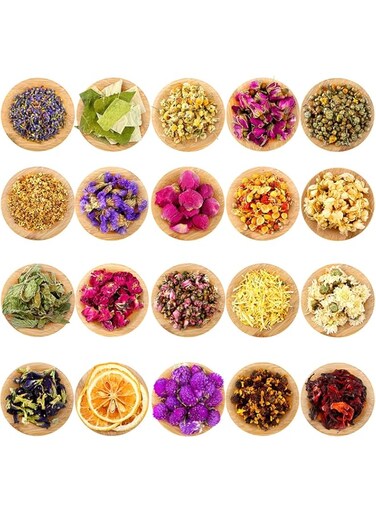DFDTYCA 16 Packs Dried Flower Herbs Dried Flowers for Soap Making, Rosebuds, Lavender, Chrysanthemum and More for Candle, Resin Jewelry, Soap Making, Bath, Nail Lip Gloss Making