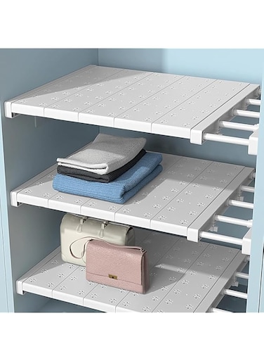 Fohome 2 PCS Closet Tension Shelf, Adjustable Closet Shelf Cabinet Organizer,Expandable Separator Shelf,Under Cabinet Organizer Closet Organizer for Kitchen,Bedroom and Bathroom