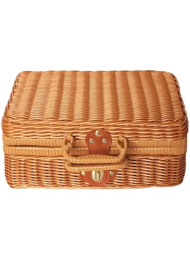 HUIJ Imitation Rattan Picnic Basket,Storage Basket,Country Style Picnic Basket,Outdoor Picnic Basket For Picnics,Parties And BBQs Picnicware