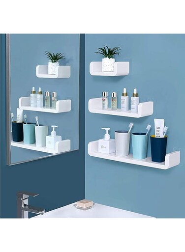 Bathroom Shelf,U-shaped Floating Shelf,Self Adhesive Wall Shelf,Non-Drilling Shower Caddy Rack, Removable Plastic Over Sink Decor Shelf Organizer for Shower, Kitchen, Bedroom, Toilet (S+M+L(Set of 3))