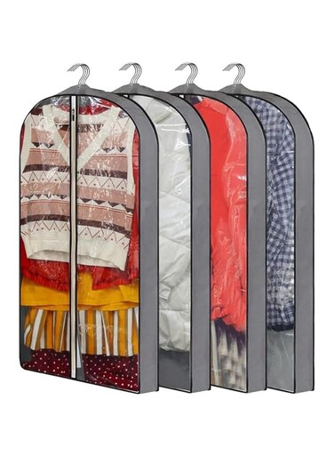 MostNow 4 pack 40" Clear Garment Bags for Hanging Clothes,Suit Bags for Closet Storage,Clothing Storage,Garment Bags for Travel Covers with 4"Gussets for Coats,Jackets,Shirts,Dresses &amp; Sweater (Grey)