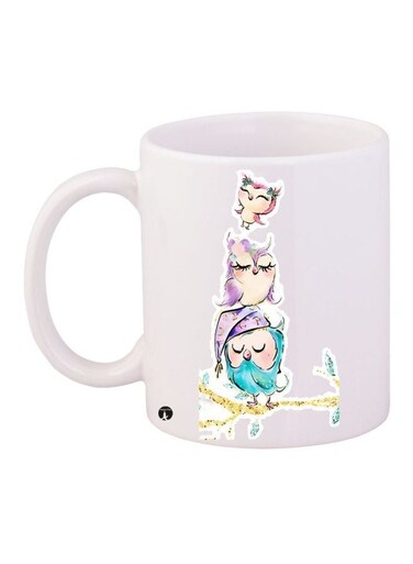 Bird Printed Coffee Mug White/Pink/Blue 11ounce
