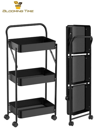 3 layer movable hand push storage cart (black)