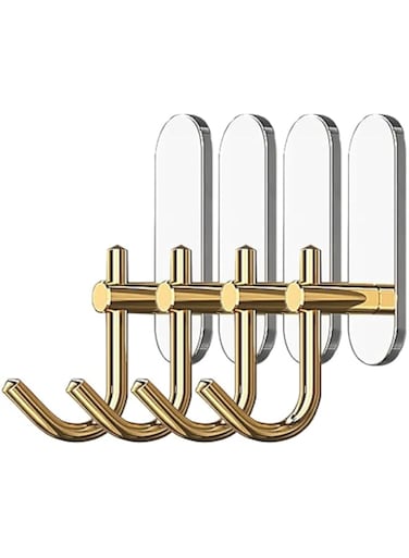ZALCOON Golden Cloth Hook for bathroom, kitchen, (White) Towel robe Hook, Stainless Steel, With Marble Oval Plate Heavy Duty Wall Mounted Robe Hooks, Bathroom Organizer (Pack of 4)