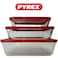 Pyrex 3-in-1 Rectangular Glass Baking Dish Set - 1.5L, 0.8L, and 2.6L with Red Lids