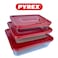 Pyrex 3-in-1 Rectangular Glass Baking Dish Set - 1.5L, 0.8L, and 2.6L with Red Lids