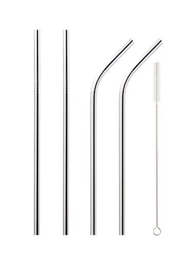 HOME 5-Piece Stainless Steel Drinking Straw Set Silver 26.7x0.6cm