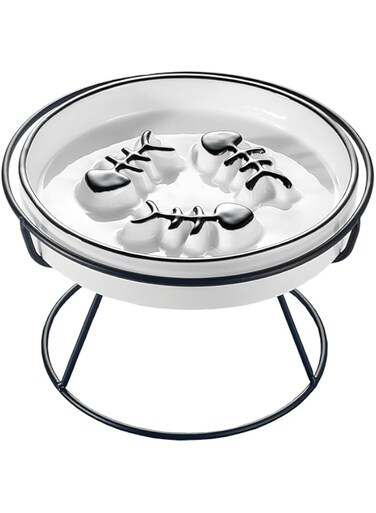 Exrp Upgrade Cat Slow Feeder Bowl, Raised Cat Bowl Improved Design, Anti Vomit Promotes Digestion and Prevents Obesity, Durable and Slow Down Your Feline Friend Eating Speed