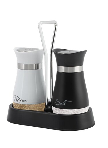 Salt and Pepper Shakers Set with Holder, 4 oz Bottom Salt Shaker with Stainless Steel Lid, Refillable Pepper Shaker Seasoning Cans for Kitchen Cooking Home BBQ Rv Camp(SIZE:4 oz)