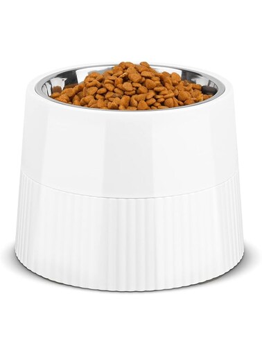 ComSaf Raised Dog Bowl, Single Elevated Dog Food Bowl with Detachable Melamine Stand, Dog Water Bowl for Dogs and Cats, Non-Skid &amp; Non-Spill, Easier to Reach Food, White