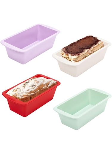 Oasisgalore Mini Loaf Tins, 4Pack Silicone 1Lb Loaf Pans, 16 x 8.5 cm Non-Stick Baking Trays, Small Cake Bread Tins for Baking, Rectangle Baking Moulds, Air Fryer Cake Tin, Bread Making Accessories