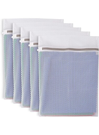 ChicAbode Mesh Laundry Bags for Delicates, 16"x20" 5 Pack Durable Washing Machine Wash Bag, Travel Laundry Bags Mesh Wash Bags for Laundry, Blouse, Stocking, Bra, lingerie, Garment, Clothes (White, M)