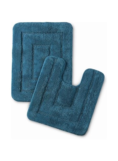 2-Piece Pure Cotton Bathmat Set SOS-1923 (Royal Blue) 45x60cm+45x50cm, Supersoft, Fluffy, Highly Absorbent, Nonslip, Washable, Quickdry, Fade Resistant.