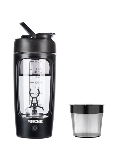 SULUNZEGER Protein Shaker Bottle Electric, Rechargeable Portable Blender with Powder Cup, Mini Protein Mixer for Gym, Food Processors Blenders for Juicer, Smoothie, Milk, (650ML, Black)