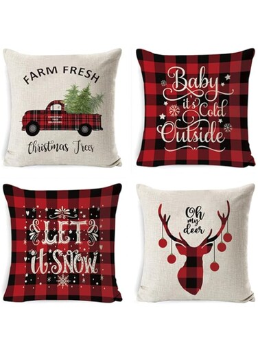 GMWARDDF 4PC Thanksgiving Christmas Decoration Pillow Covers,Sofa Linen Pillow Case Winter Home Decor Gifts Autumn Deer Snowflake Xmas Trees