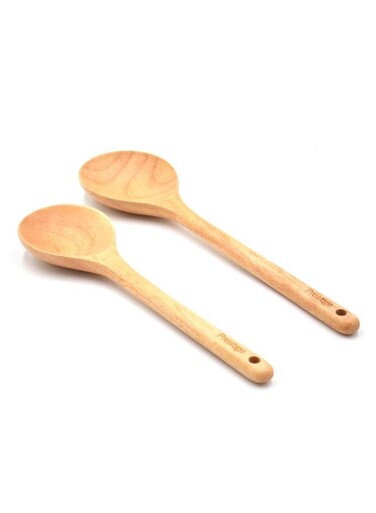 Solid Spoon Set - Quality Kitchen Utensils for Cooking &amp; Serving - 2-Piece Wooden Spoon Kit
