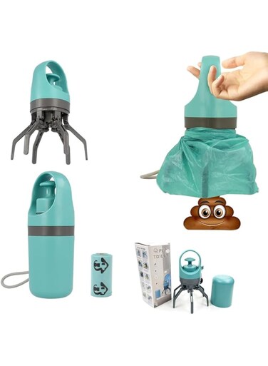 Azonee Portable Dog Pooper Scooper, Pet Toilet with No-Touch Claw Mechanism, Leak-Proof Waste Storage &amp; Bags, Compact &amp; Easy to Use for Small to Large Dogs for Outdoor Activities (Blue+1 Roll Bag)