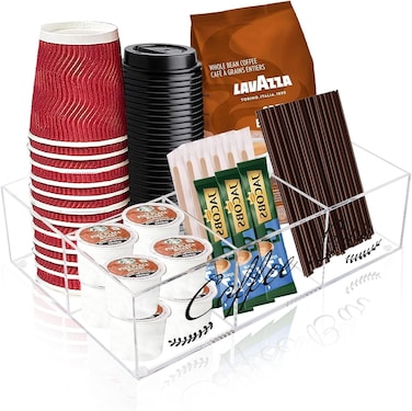 Countertop Coffee Organizer Station - Clear Acrylic Bar Accessories Holder