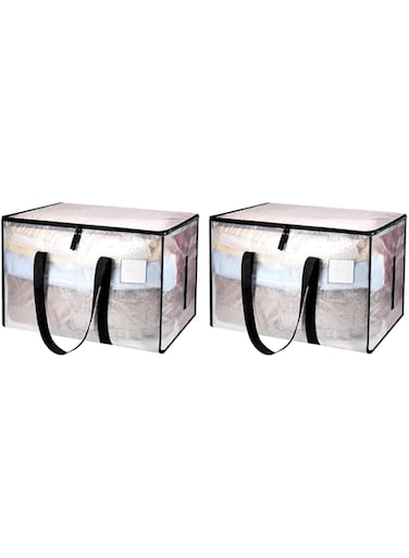 Azonee Large Clothes Storage Bags, Transparent Moving Bags with Lids, Heavy Duty Moving Tote Bags with Zippers for Moving, Bedding, Duvet Clothes, Toy Storage, Quilt Pillow Storage Bags (2 Pcs)