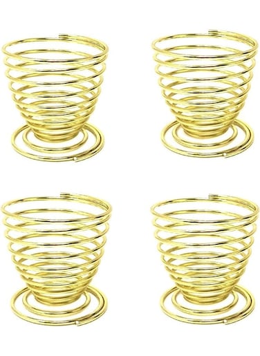 4PCS Stainless Steel Spring Wire Tray Egg Cups Holder Serving Cup Egg Tray for Egg (gold)