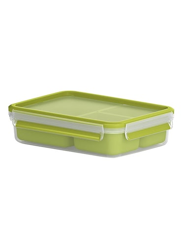 Masterseal To Go Snack Box, Plastic 1.2 Liter With 3 Inserts Green/White 22.5x16.3x5.8cm