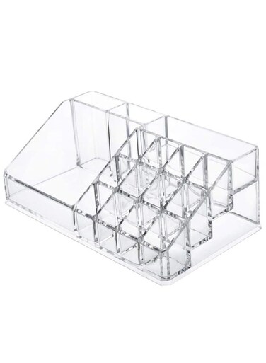 Organizer, Acrylic Lipstick Rack with 16 Sections for Lipstick, Makeup Brush, Eyeliner, Nail Gel Perfume, Save Space Cosmetic Storage Tray for Bathroom, Dressing Room, Bedroom