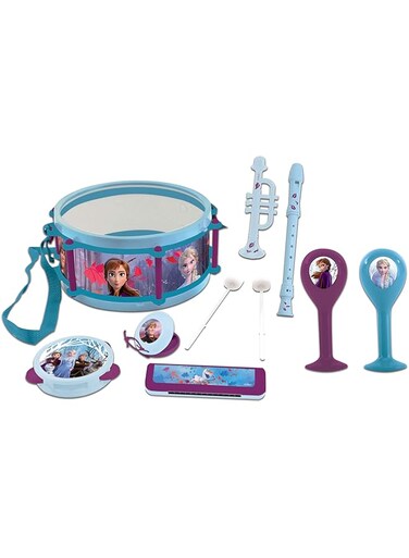 Lexibook Disney Frozen Elsa Anna Musical Toy, Set of 7 music instruments (Drum, Maracas, Castanet, Harmonica, Recorder, Trumpet, Tambourine), Convenient game to carry, blue/ purple, K360FZ