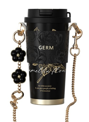 Black &amp; Golden Coffee Tumbler 500ml   GERM Camellia Shining Series Stainless Steel Vacuum Flask with Straw Lid   BPA-Free Leak-Proof Travel Mug   Hot &amp; Cold Insulated Reusable Cup   Stylish Metallic Thermos