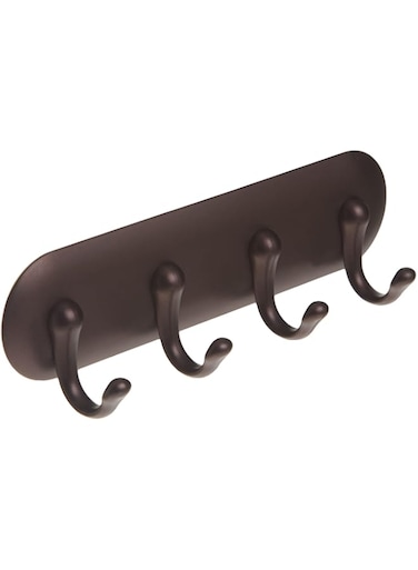 iDesign York Self Adhesive Plastic Key Rack, 4-Hook Organizer for Kitchen, Mudroom, Hallway, Entryway, 1.5" x 7" x 5.5" - Bronze