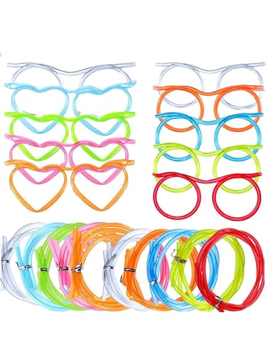 Greentiming Crazy Glasses Straws, Silly Fun Heart Drinking Straws for kids, Curly Round Funny Straws for Children Adult Party Game Straw Create a Fun Party, Novelty Plastic Straws
