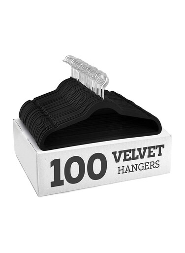 TIME 100pc Heavy Duty Velvet Hangers - Non-Slip Space Saving Clothes Hangers with 360&Acirc;&deg; Swivel Hooks