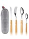 Cutlery Sets, Set of 4 Stainless Steel Kitchen Tableware, Wooden Handle Knife and Fork Sets, Portable Reusable Cutlery Set, Travel Cutlery Set, Picnic Cutlery