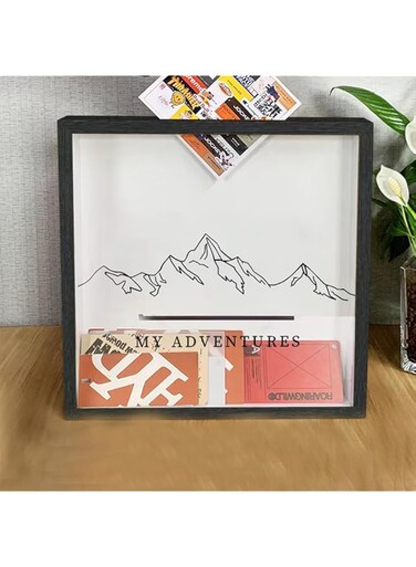 SACLI Adventure Archive Box,Travel Box for Memories，Valentine Gift for Him，Memory Box for Keepsakes To Hang Memorabilia, Awards, Medals, Wedding, Tickets, and Photos (Black Map,8 * 8 in)