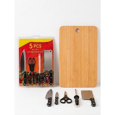 5-Piece Kitchen Cutting Board Set with Chef Knife, Utility Knife, Scissors &amp; Knife Sharpener