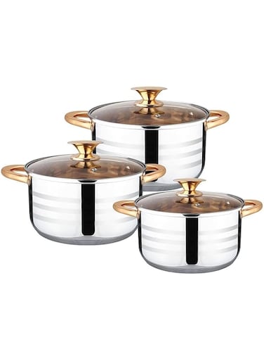 ECVV Kitchenware Stainless Steel Gold Capsulated Cooking Pot Non Stick Cookware Sets with Glass Lid