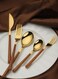5-Piece Cutlery Sets,Faux Wood Grain Handle Stainless Steel Flatware Cutlery Set For Home Office Restaurant Picnic