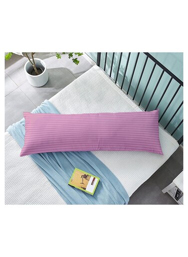 Linen Klub Krude Long Body Pillow 1pc, Fabric: 100% Polyester 85 GSM Microfiber 1 cm Stripe Super Soft, Filling: 1300 gm Hollow Fiber Comfort, Breathable &amp; Ultra Soft Size: 45 x 120 cm, Color: Baby Pink