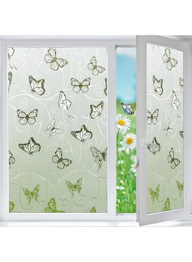 TERRIFI Window Privacy Film, 3D Crystal Window Tint, Butterfly Decorative Non-Adhesive, Privacy Frosted Self- Adhesive Opaque Static Glass Window Film Clings Removable Anti UV, 17.7x78.7in