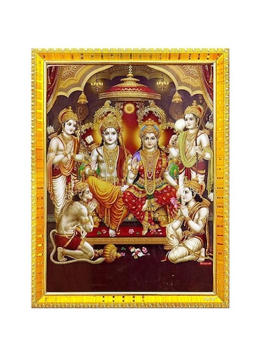 zig zag Lord Ram Darbar Photo Frame For Wall / Table / Pooja Room ( 7x9 inches, Acrylic Glass) Golden, Rectangular