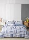 Home Queen Size 6 Pieces Bedding Set without filler, Reversible Blue Geometric Design