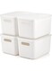 Fohome 4 PCS Plastic Storage Bins with Lids White Storage Containers with Handle, White Bins Small Storage Basket with Lid for Table (1)