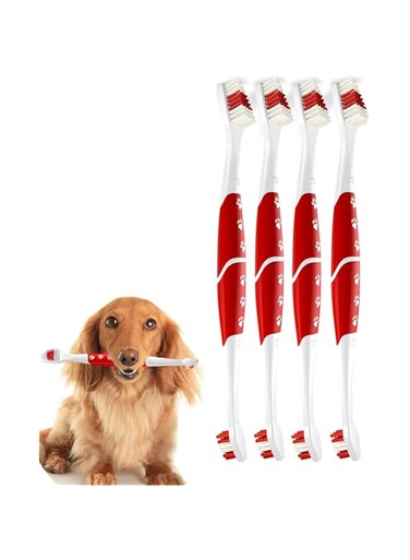TERRIFI Pet Toothbrush For Dogs, Dog Toothbrush Set of 4 - Dual Headed, Dental Hygiene Convenient Soft Toothbrush to Clean Pet Teeth, Dog Tooth Brushes for Small to Large Dogs, Cats, Other Pets