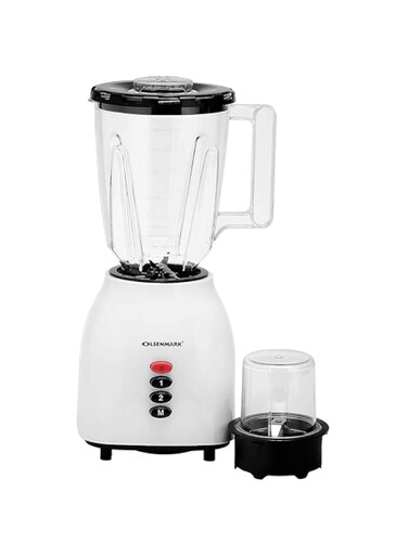 Olsenmark Omsb2361 300W 2 In 1 Multifunctional Blender - Stainless Steel Blades, 2Speed Control With Pulse - 1.5L Jar, 1 Grinder Jar With Over Heat Protection And Safety Lock, White