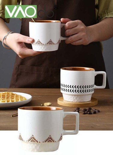 Mugs Hand-carved Coffee Cups Stackable Teacups Suitable For Juice Milk Coffee Tea Oats