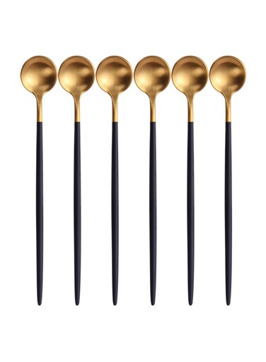 HOME 6-Piece Iced Tea Spoon Set Black/Gold 20centimeter