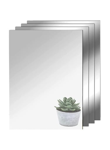 TSKDKIT HD Adhesive Mirror 4 Pieces No Glass Mirror Tiles A4 Self-Adhesive Mirror Sheets Flexible Mirror Film Self-Adhesive Acrylic Wall Decoration Decorative Mirror Wall Mirror (29 x 21 cm)