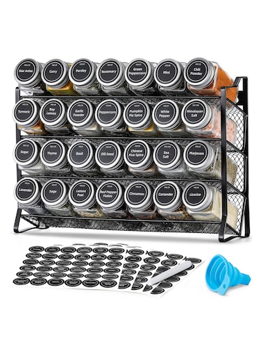Spice Rack Organizer for Cabinet, Spice Organizer with 28 Empty Spice Jars Funnel, Spice Labels, Seasoning Organizer for Countertop, Cabinet, Kitchen, Pantry, Cupboard